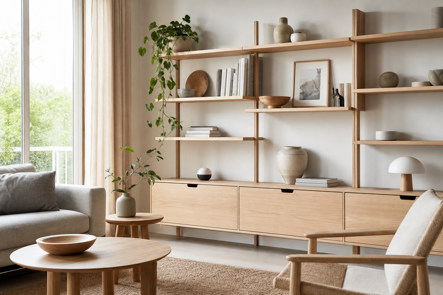 Étagères et rangements scandinaves pour un salon bien ordonné
